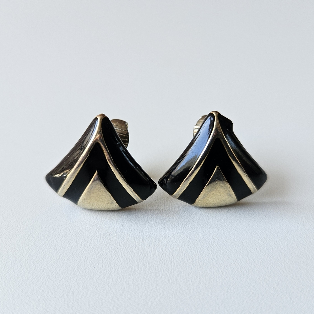 Gold and Black Chevron Earrings